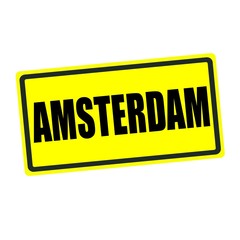 Amsterdam back stamp text on yellow background