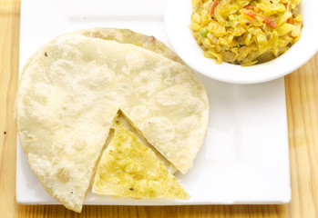 Peas Kachuri with cabbage curry