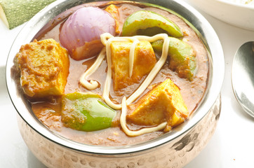 Yummy kadai paneer with salad and rice