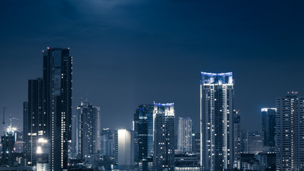 Business Building Bangkok city area at night life high angle bir