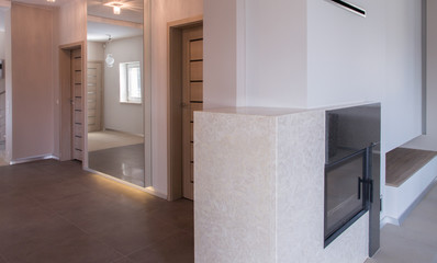 Spacious hallway with mirror