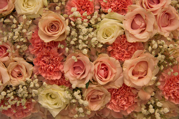 Flowers fake in city background.