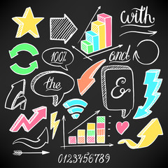 arrows and bubbles on black background