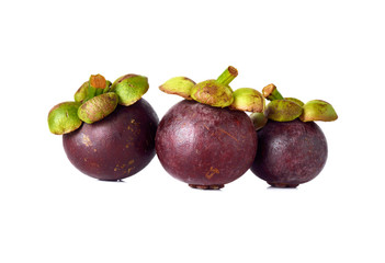 whole mangosteen with stem on white background
