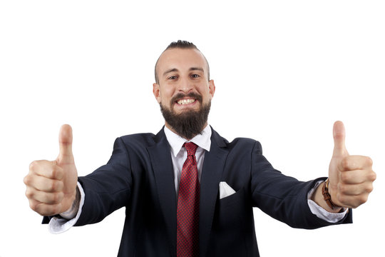 Hombre de negocios levantando pulgares