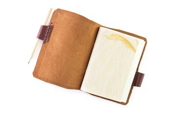 Brown Leather notebooks isolated on white background