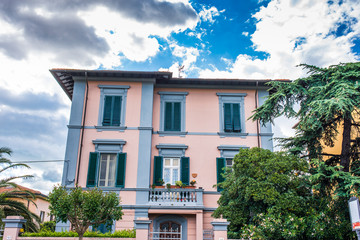 Fototapeta na wymiar Antica Villa Signorile, ingresso cancello siepe, rosa