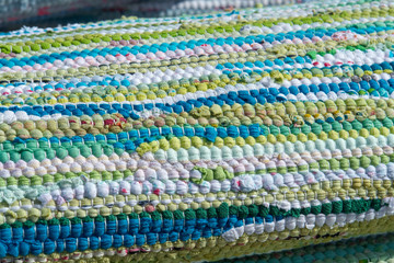 Close up colorful hand made rug carpet