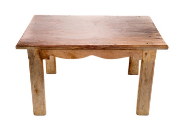 Wooden table on white background
