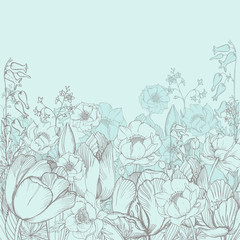 Vector elegance floral background with graphic spring flowers
