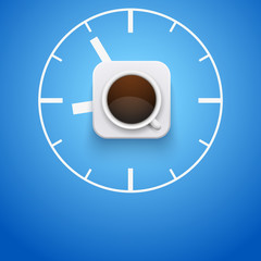 Background cup of coffee and time. Vector Illustration.