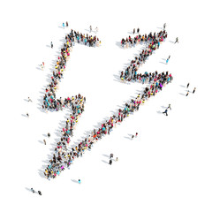 people in the shape of lightning.