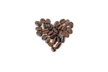 Coffee beans heart isolated on white background