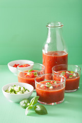 cold gazpacho soup in glasses
