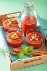 cold gazpacho soup in glasses