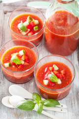 cold gazpacho soup in glasses