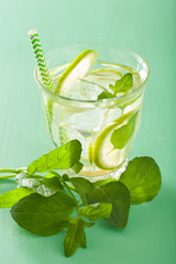 fresh mojito cocktail over green background