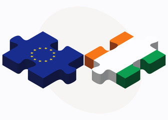 Fototapeta premium Flagi Unii Europejskiej i Cote Divoire w układance