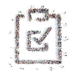 people in the shape of a check mark.