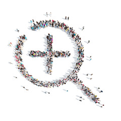 people in the shape of a magnifying glass.