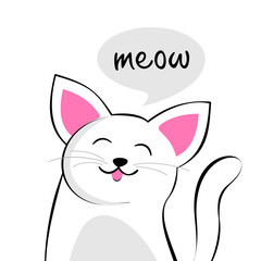 Cute cartoon cat with speech bubble saying Meow