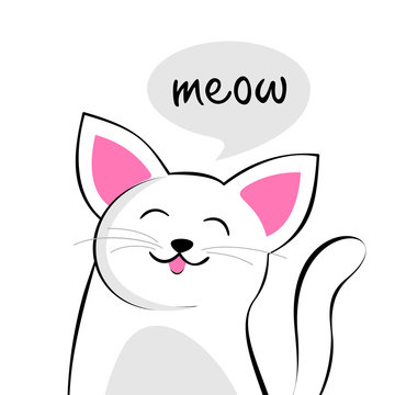 Cute cartoon cat with speech bubble saying Meow Stock Vector | Adobe Stock