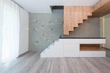 stairway with decorative lights in modern apartment