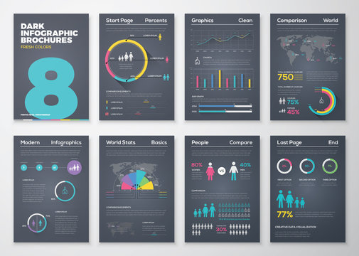 Infographic brohucres with fresh colors on a black background