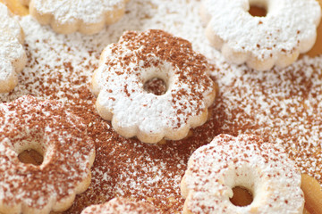 Italian canestrelli biscuits with both powdered sugar and cocoa power