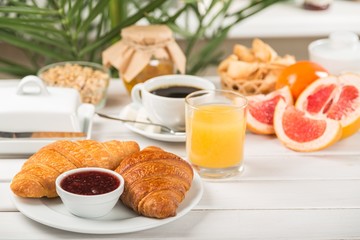 Breakfast, Croissant, Coffee.