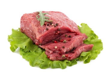 Fresh raw meat on a white background.