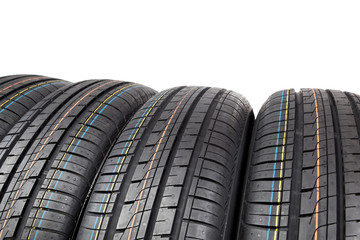 Obraz premium Car tires on white background.