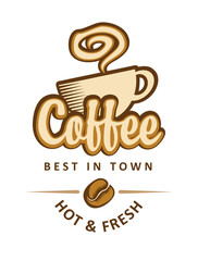 banner with a cup of coffee and beans