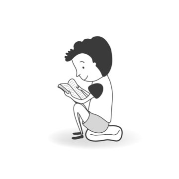 Boy reading a book, vector illustration