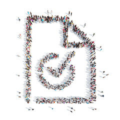 people in the shape of a check mark.