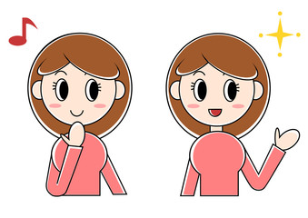 女性の感情イラストセット: 嬉しい・楽しい