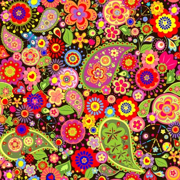 Colorful Floral Wallpaper With Hippie Symbolic