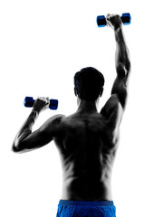 Fototapeta na wymiar man exercising fitness weights exercises silhouette