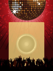 disco party poster with disco ball and crowd
