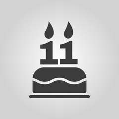 The birthday cake with candles in the form of number 11 icon