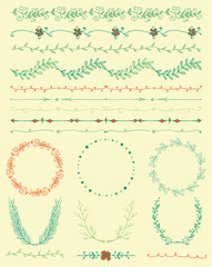 Hand Sketched Colorful Seamless Borders, Frames, Dividers