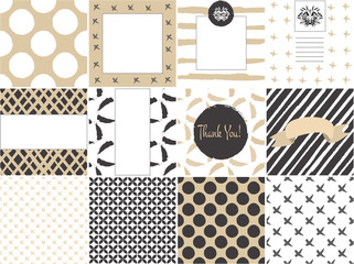 Card set template with seamless patterns in gold