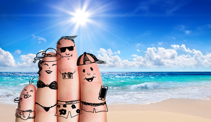 fingers family on the beach - summer holiday
