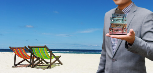 Summer travel package concept, Businessman offer travel package
