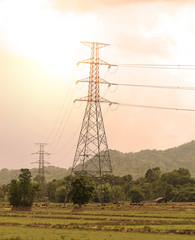 Fototapeta premium Electricty Post on light sunset.