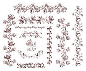 Vintage retro floral seamless borders and design elements