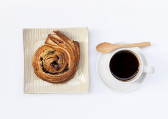 Chocolate-Pistachio Danish with black coffee