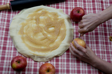 Homemade apple raw pie preparation- Apple pie