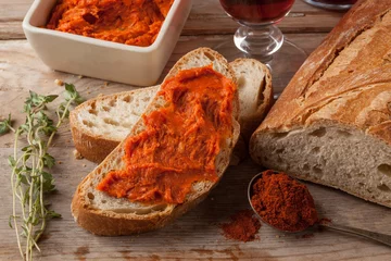 Foto op Plexiglas Typical meat spread made of pork and paprika from Calabria and Majorca. © hansgeel