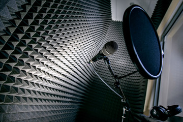 Microphone in professional audio studio.